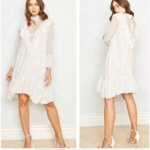 WE Are HAH Heavy Necking Polka Dot Lace Ruffle Mini Dress